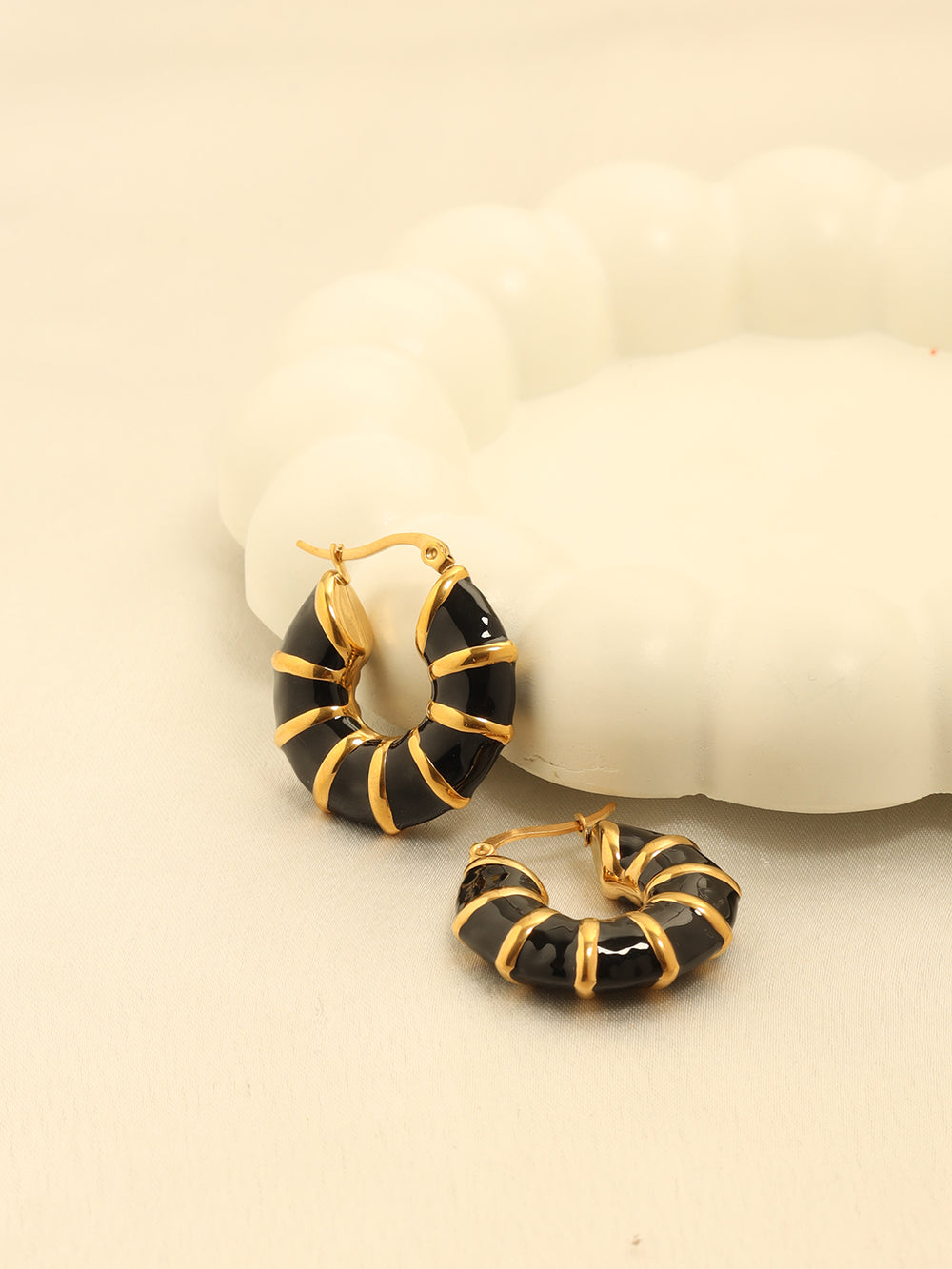Black Enamel Hoops