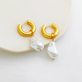 Pearl Drop 18k Gold Plated Hoop Earrings