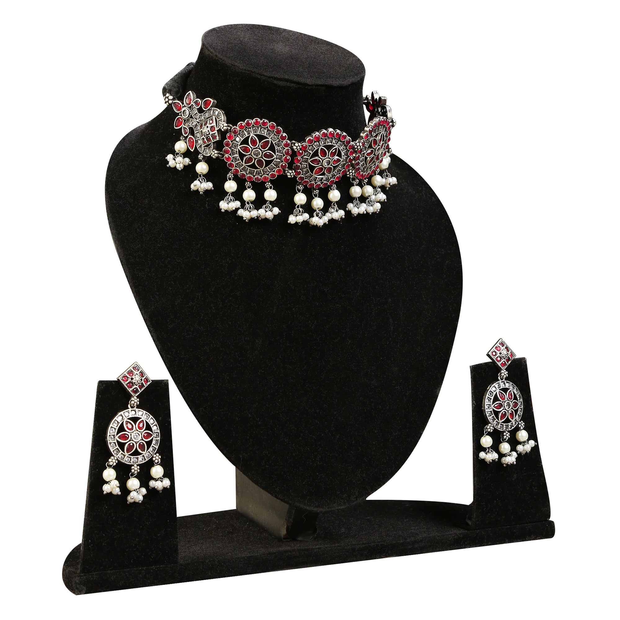 Ruby Studded German Silver Choker set