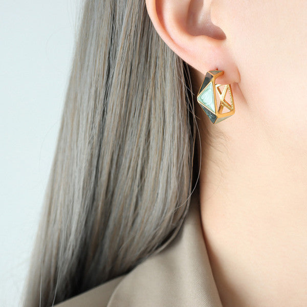 Green Geometric Hoop Earrings