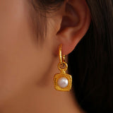 Hammer Finish Inlay Pearl Necklace Earrings Set