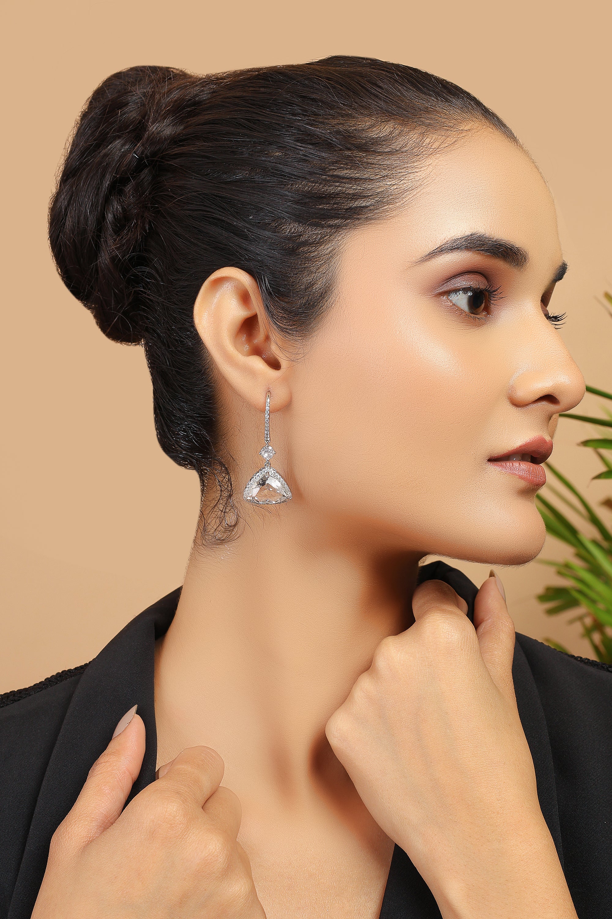 Silver Plated American Diamond Drop Earrings