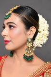 Handcrafted Kundan Emerald beaded earrings with Maang Tikka