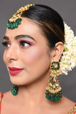 Handcrafted Kundan Emerald beaded earrings with Maang Tikka