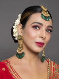 Handcrafted Kundan Emerald beaded earrings with Maang Tikka