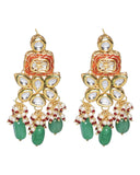 Red Gold toned Kundan earrings with Maang Tikka