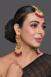 Kundan inspired mahroon enameled earrings with Maang Tikka