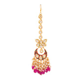 Kundan inspired mahroon enameled earrings with Maang Tikka