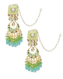 Gold toned Green Kundan studded & enameled handcrafted earrings