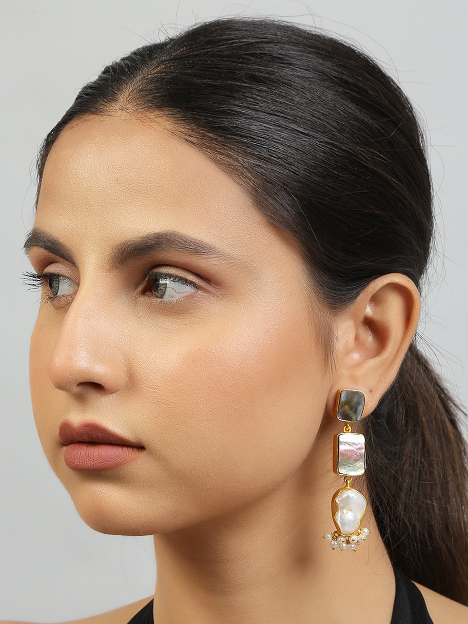 Contemporary Abalone Baroque pearl Earrings