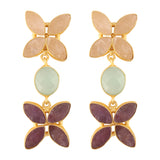 Semiprecious Rose quartz, Aqua Chalcedony & Amethyst Earrings