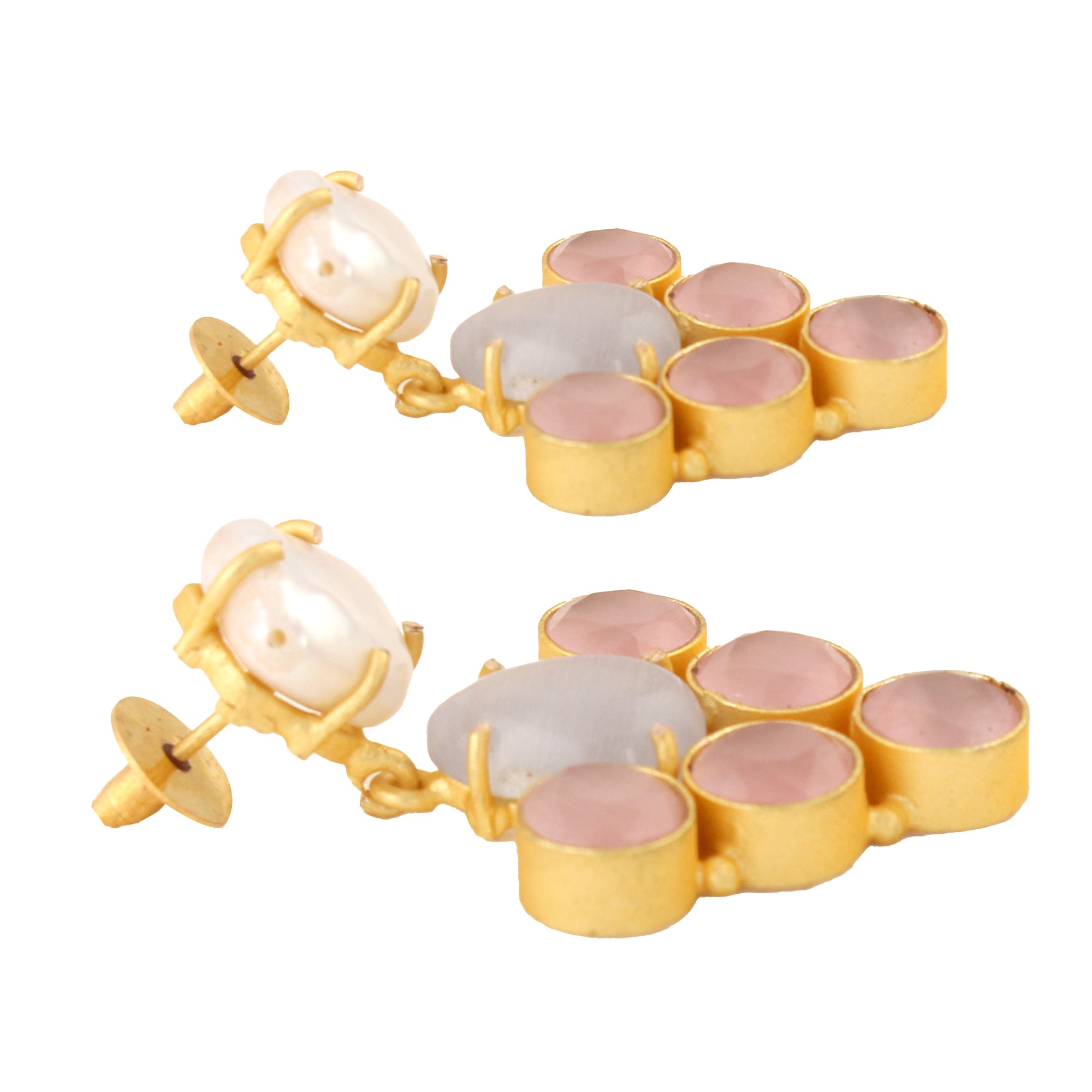 Grey Pink Monalisa stone  & Fresh water pearl Earrings