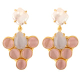 Grey Pink Monalisa stone  & Fresh water pearl Earrings