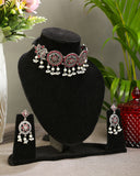 Ruby Studded German Silver Choker set
