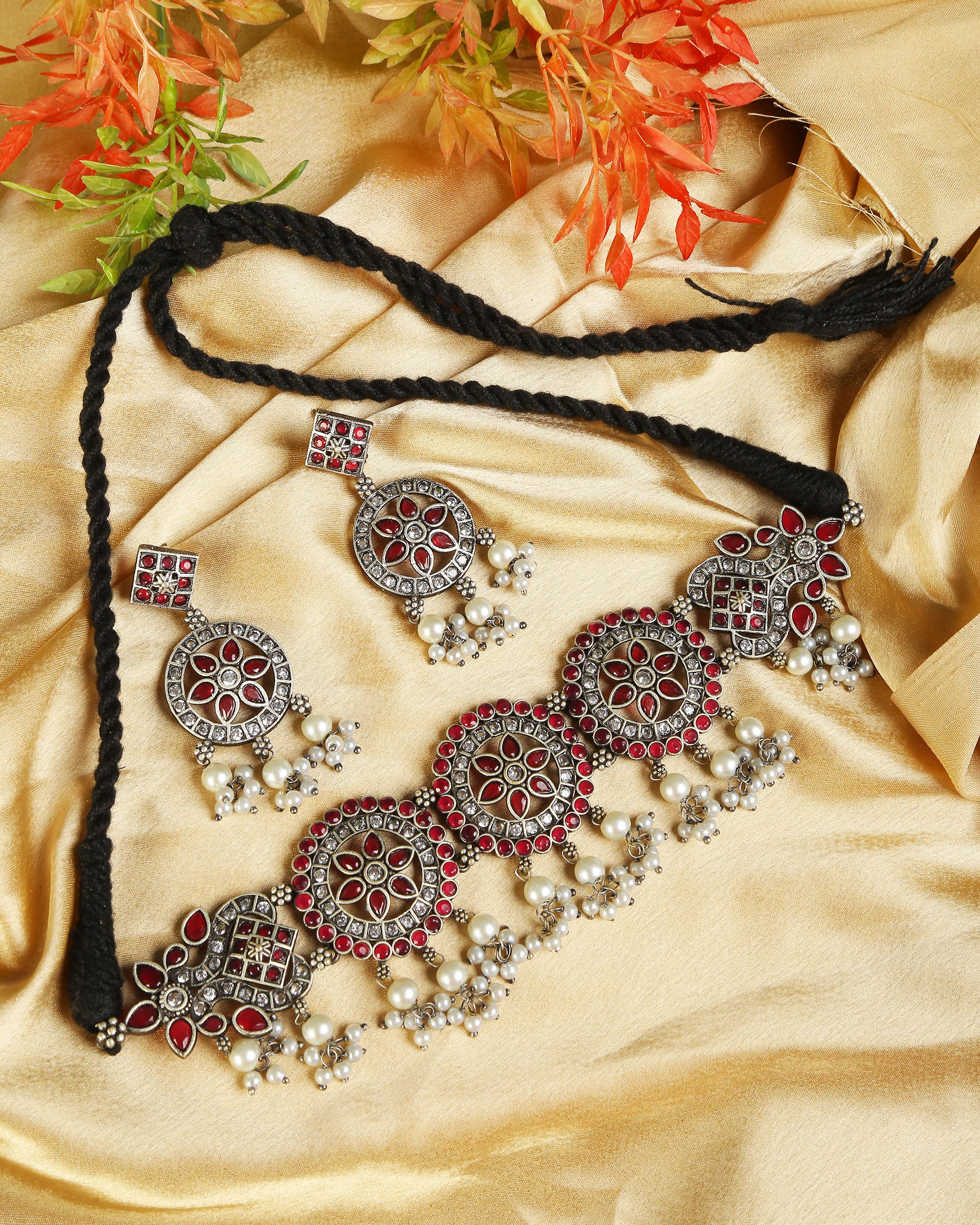 Ruby Studded German Silver Choker set