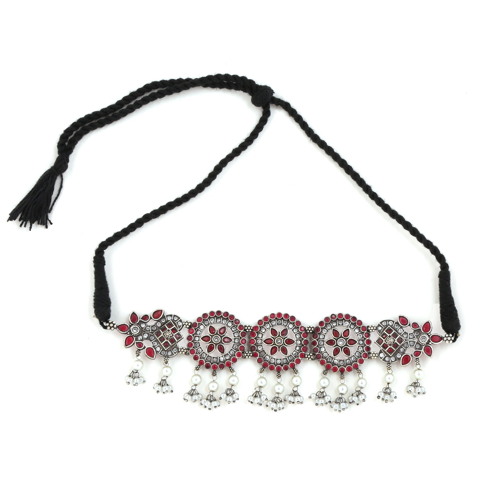 Ruby Studded German Silver Choker set