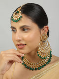 Kundan inspired emerald beaded necklace with earrings & Maang Tikka Set
