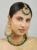 Kundan inspired emerald beaded necklace with earrings & Maang Tikka Set