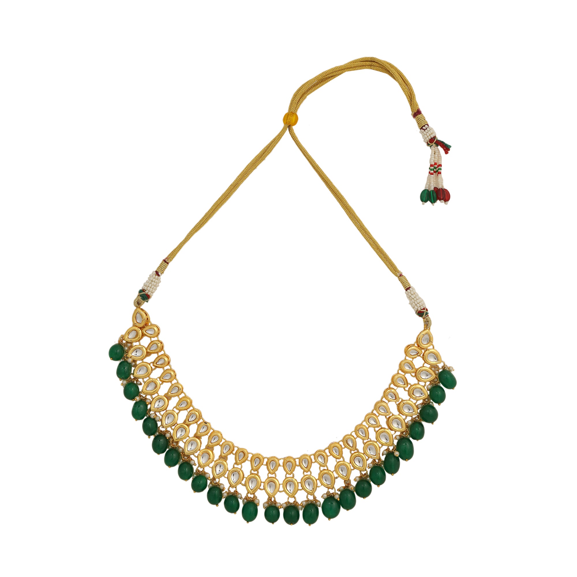 Kundan inspired emerald beaded necklace with earrings & Maang Tikka Set