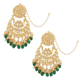 Kundan inspired emerald beaded necklace with earrings & Maang Tikka Set