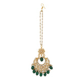 Kundan inspired emerald beaded necklace with earrings & Maang Tikka Set