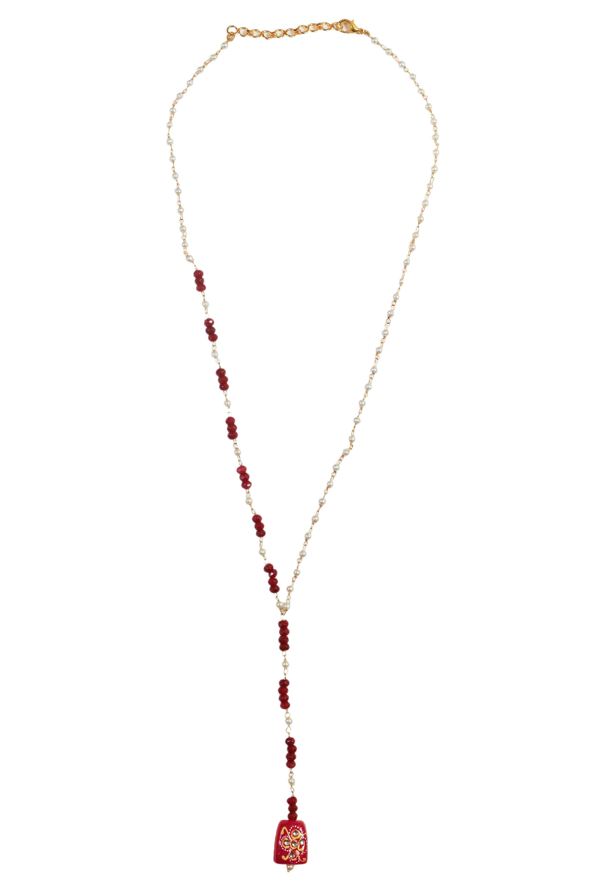 Red and pearl Beaded Necklace