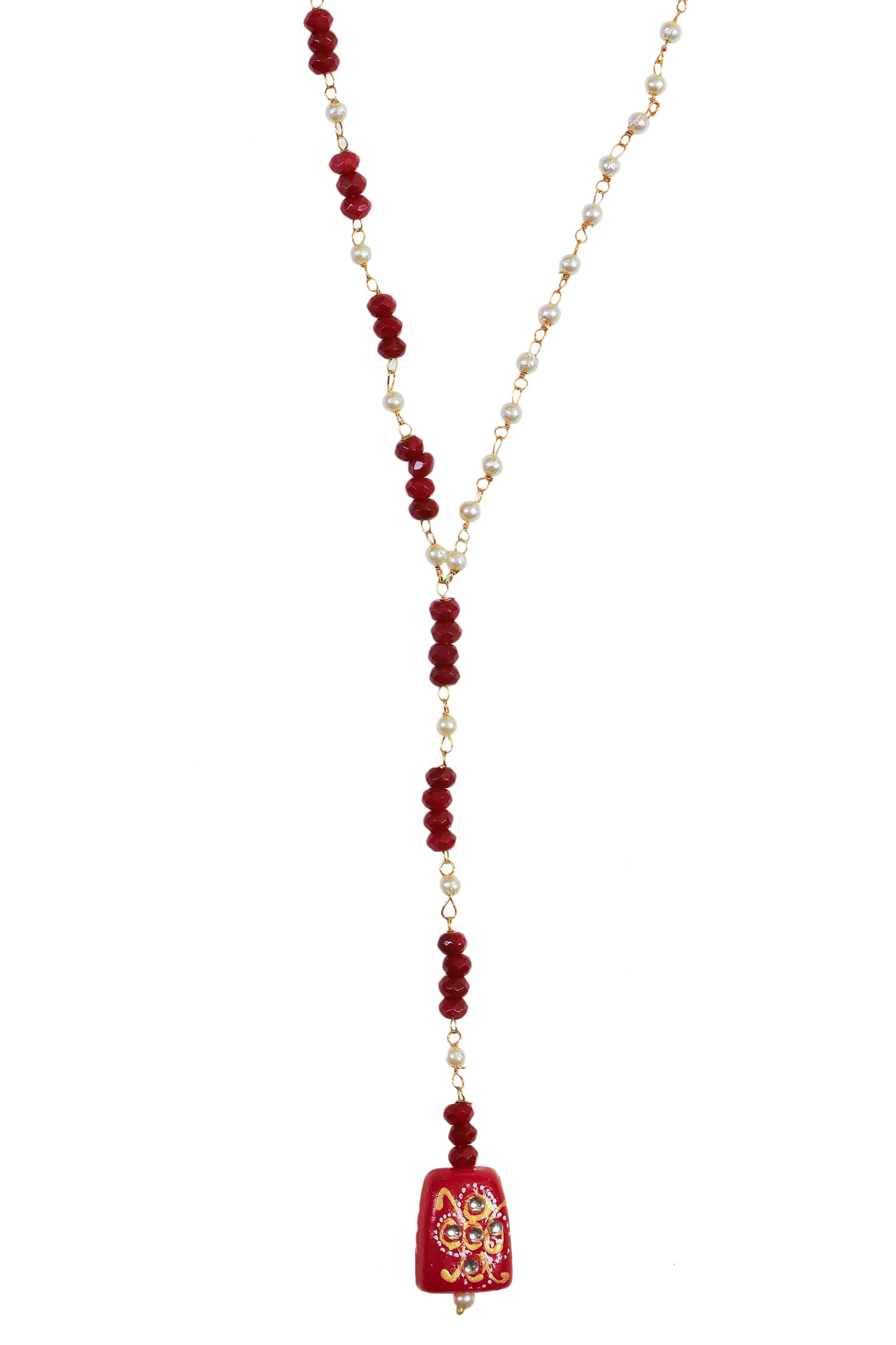 Red and pearl Beaded Necklace