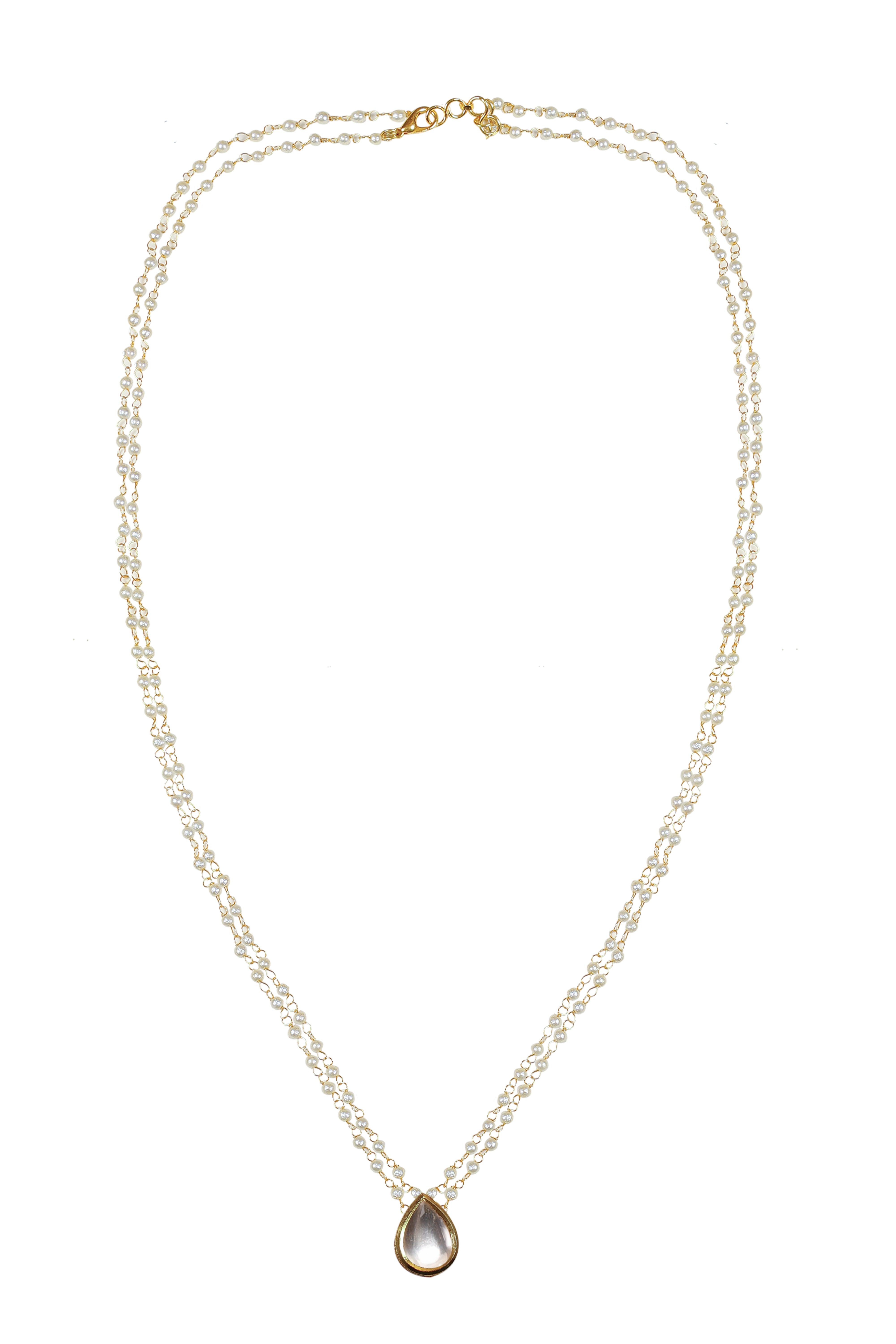 Tear Drop Kundan Necklace With Pearls