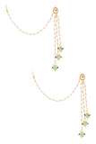 Gold Tone Kundan Inspired Pearl Tassel Earrings with Hair Chain