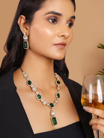 Royal Emerald  Moissanite Polki Necklace Set