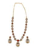 Gold Plated Ruby Pink Moissanite Polki Necklace Set