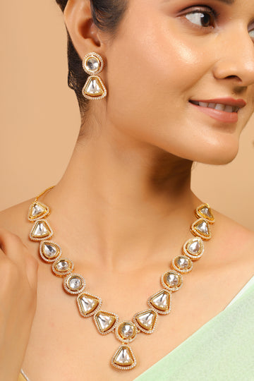 Gold toned  Kundan Polki Necklace set