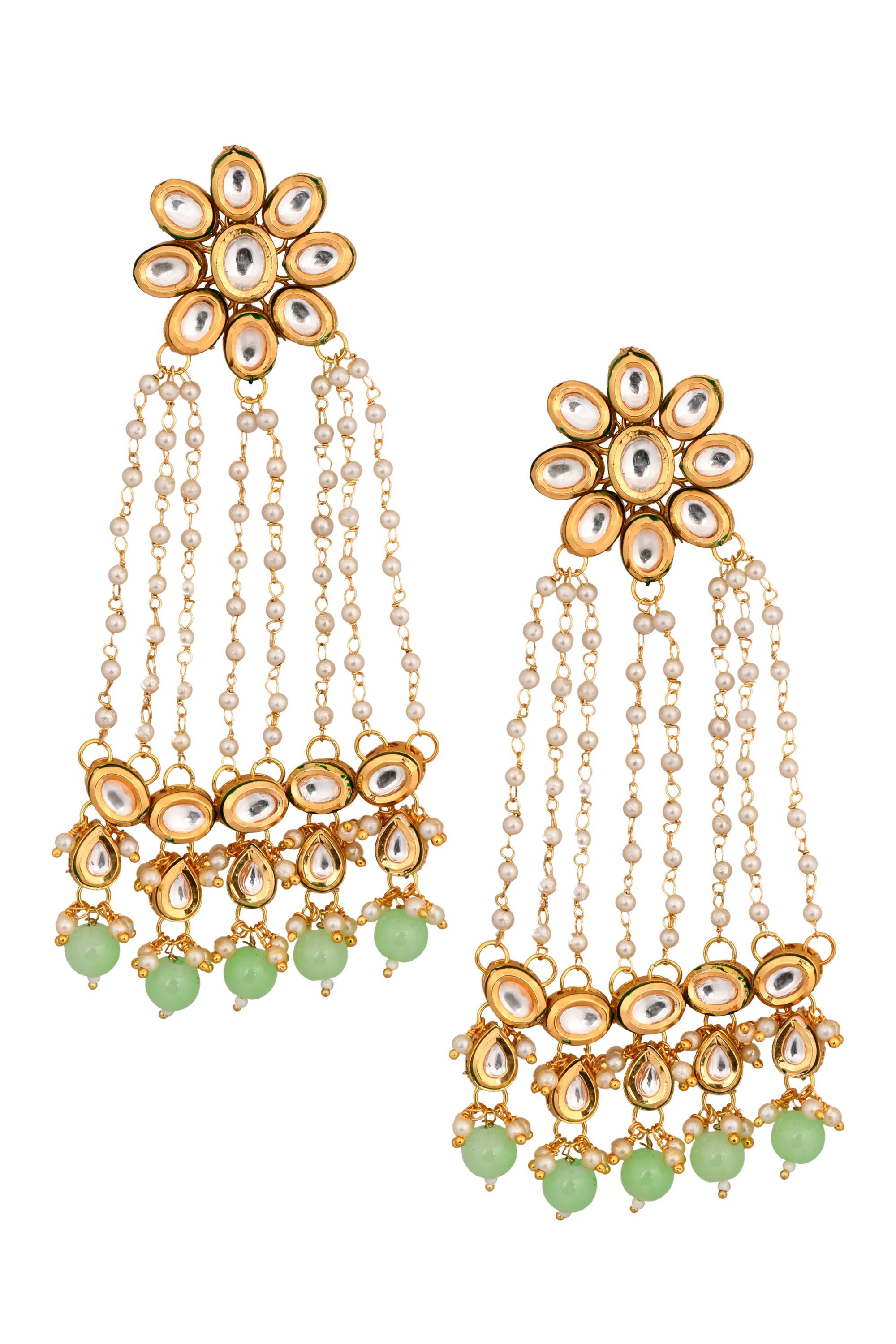 Kundan Pearl Chain Earrings