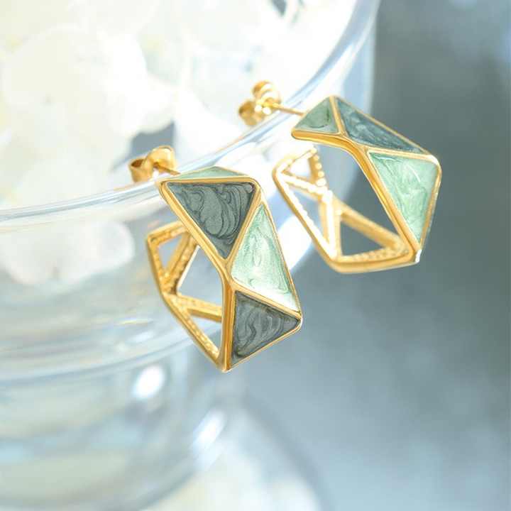 Green Geometric Hoop Earrings