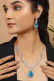 Handcrafted Blue Silver Plated American Diamond Necklace Set