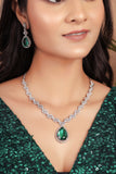 Emerald Silver Plated American Diamond Necklace Set