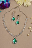 Emerald Silver Plated American Diamond Necklace Set