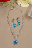 Handcrafted Blue Silver Plated American Diamond Necklace Set