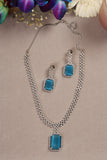 Blue Silver Plated American Diamond Necklace Set