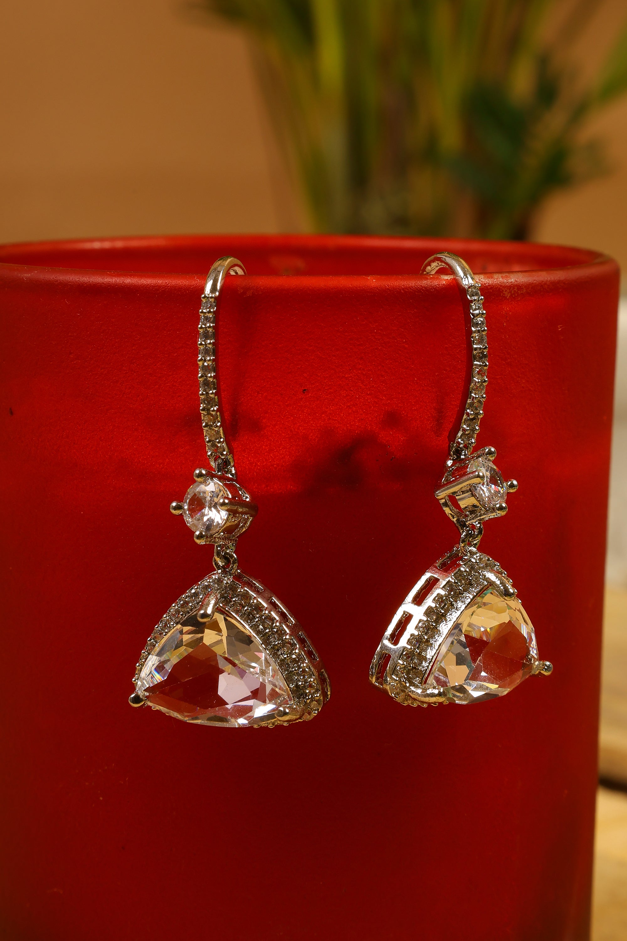 Silver Plated American Diamond Drop Earrings