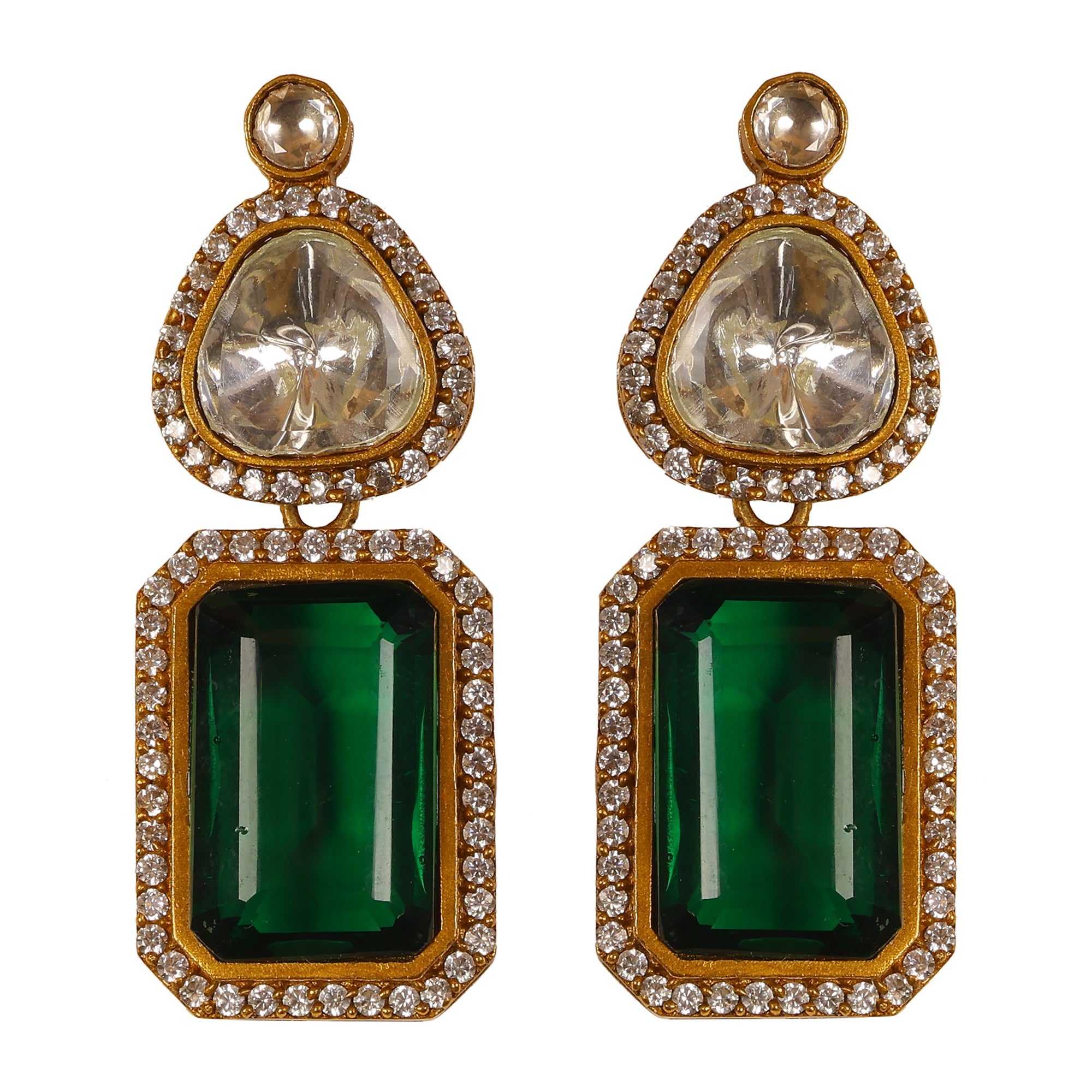 Royal Emerald  Moissanite Polki Necklace Set