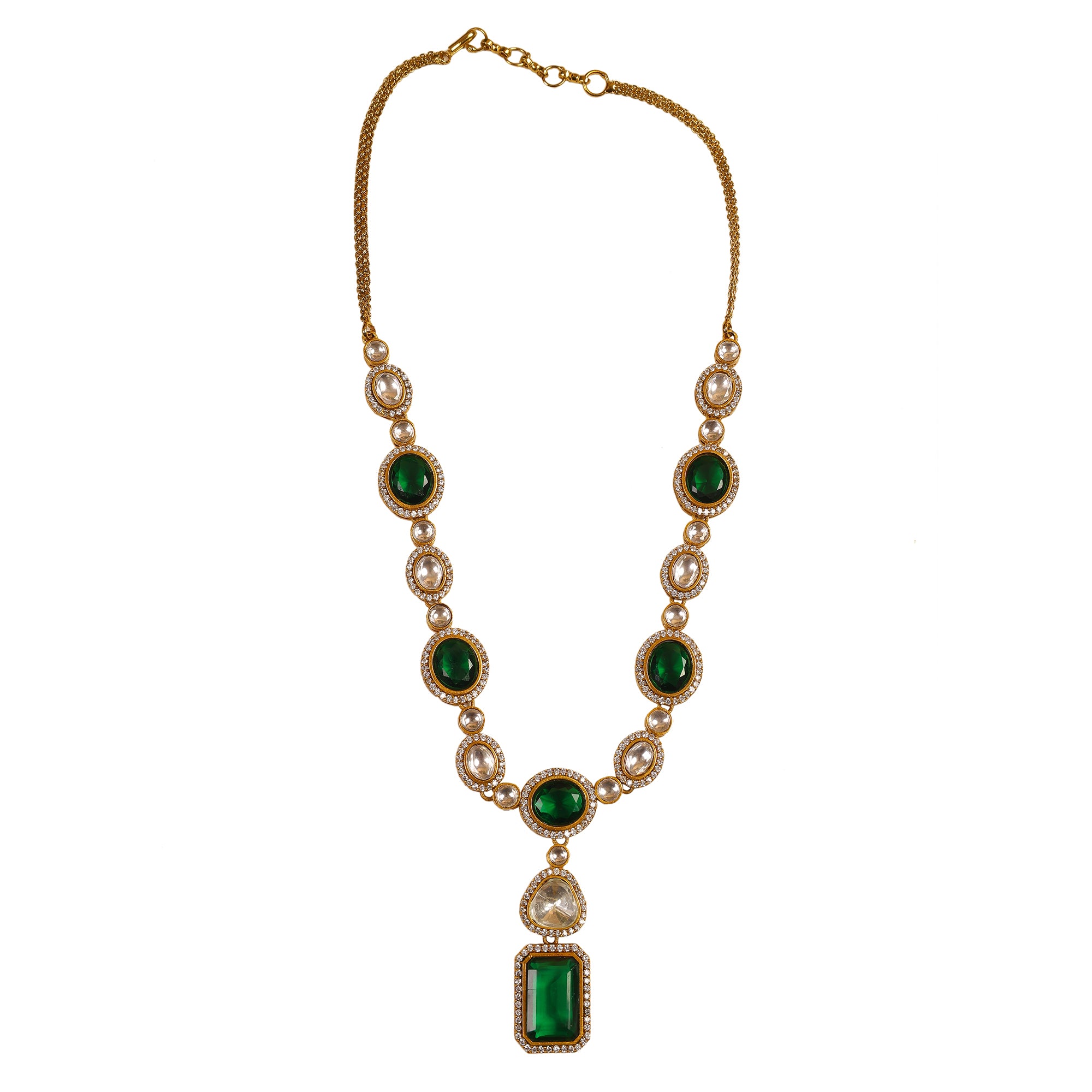 Royal Emerald  Moissanite Polki Necklace Set