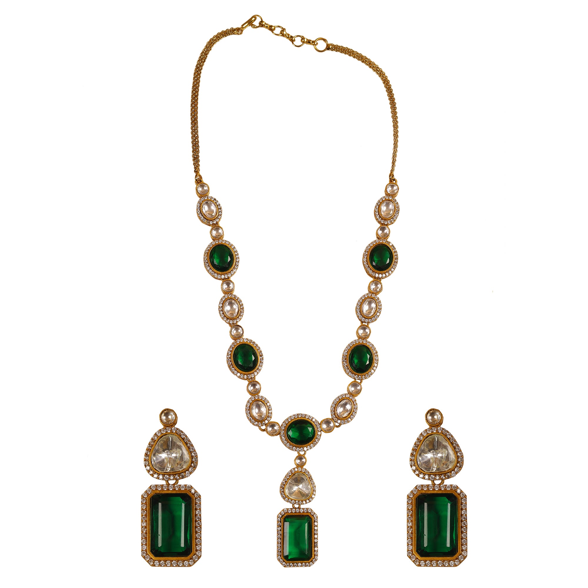 Royal Emerald  Moissanite Polki Necklace Set