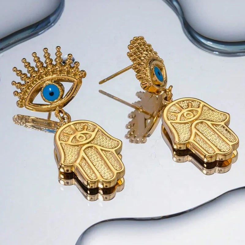 Gold Plated Hamsa Eye Earrings