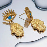 Gold Plated Hamsa Eye Earrings