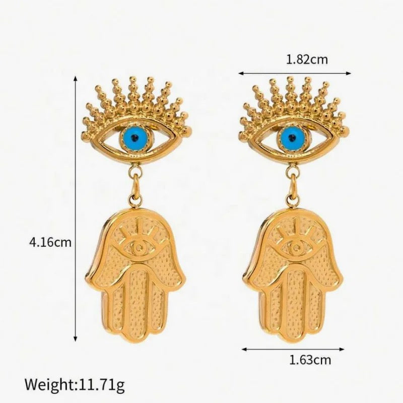 Gold Plated Hamsa Eye Earrings