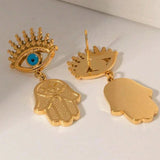 Gold Plated Hamsa Eye Earrings
