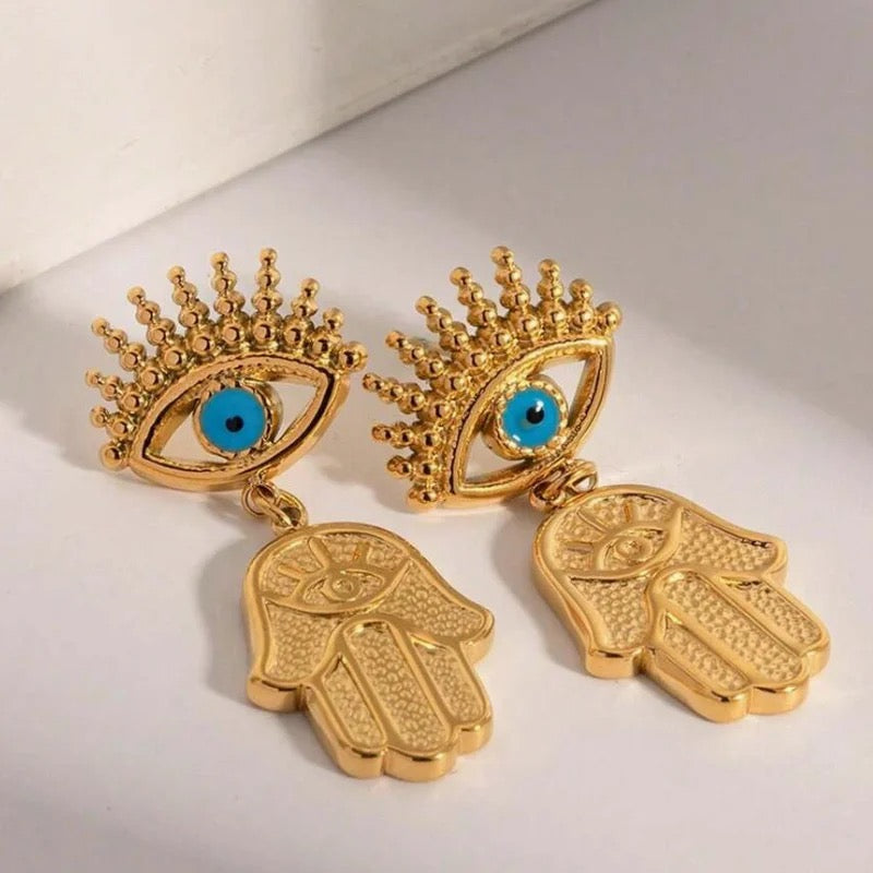 Gold Plated Hamsa Eye Earrings
