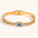 White Shell Evil Eye Bangle Bracelet
