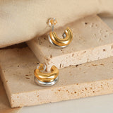 C Shape two tone 18k Gold Plated Earrings